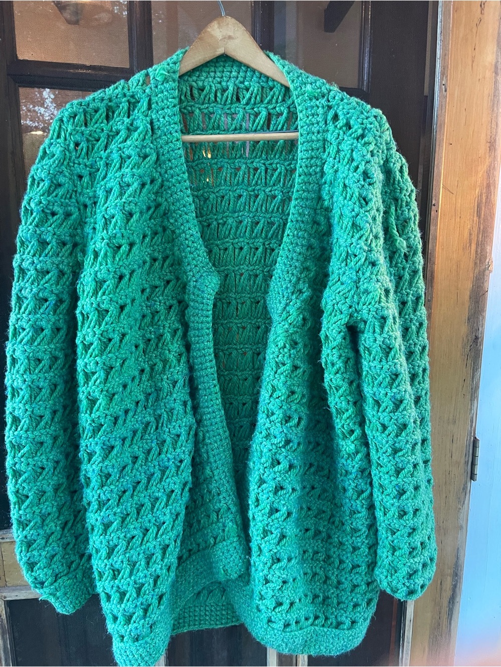 Handmade BoHo Green Crochet Open Cardigan Sweater